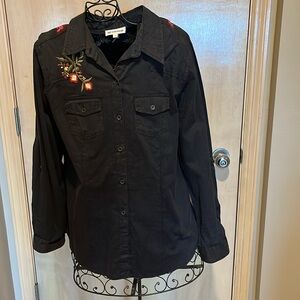 Long sleeve black embroidered shirt